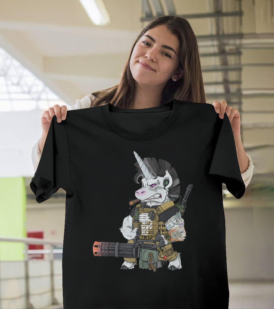 Tactical Airsoft Milsim Guns Military Unicorn With Mohawk and Tattoos T-Shirt
