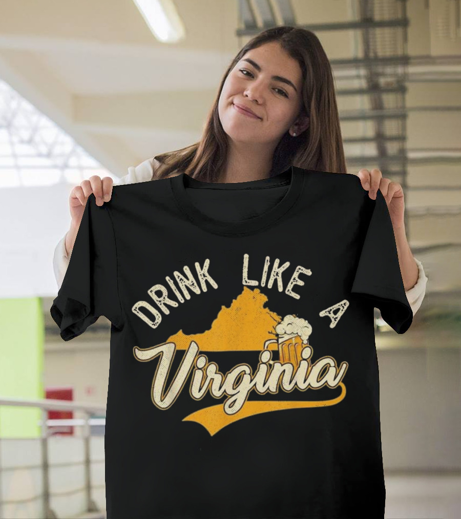 Vintage Virginia Beer Map with Mug Graphic - Drink Like A Virginia Beer T-Shirt