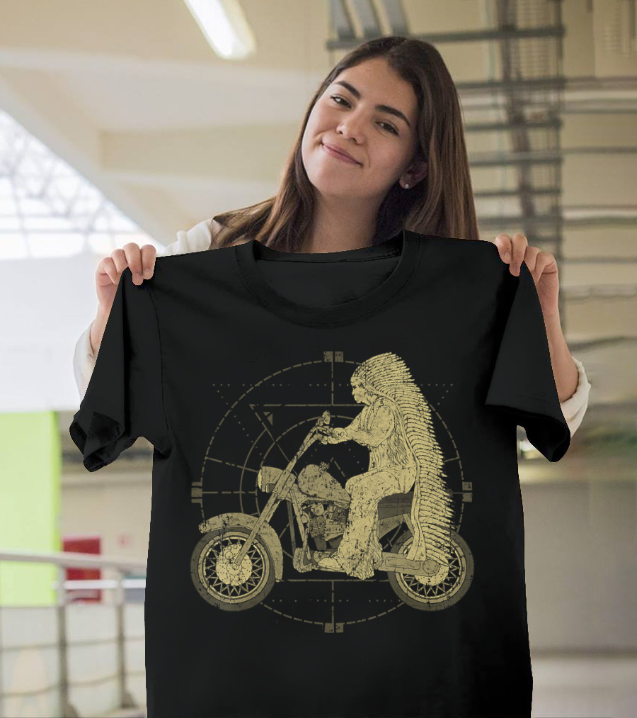Vintage Native American Chief Biker Motorcycle Ride T-Shirt