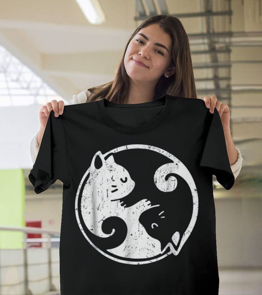 Yin Yang Cats Cute Kawaii Cat Lover Yoga Gi T-Shirt