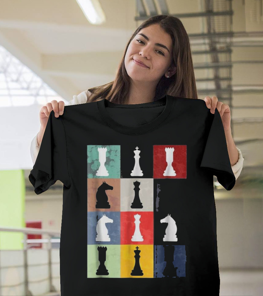 Vintage Retro Chess Silhouette Collage Perfect Gift T-Shirt