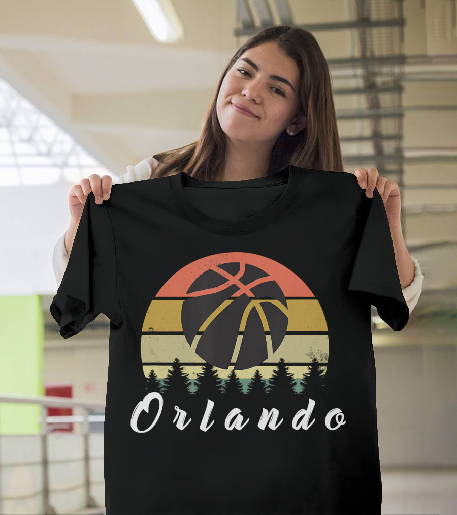 Vintage Retro Orlando Basketball Sunset Forest Scene T-Shirt