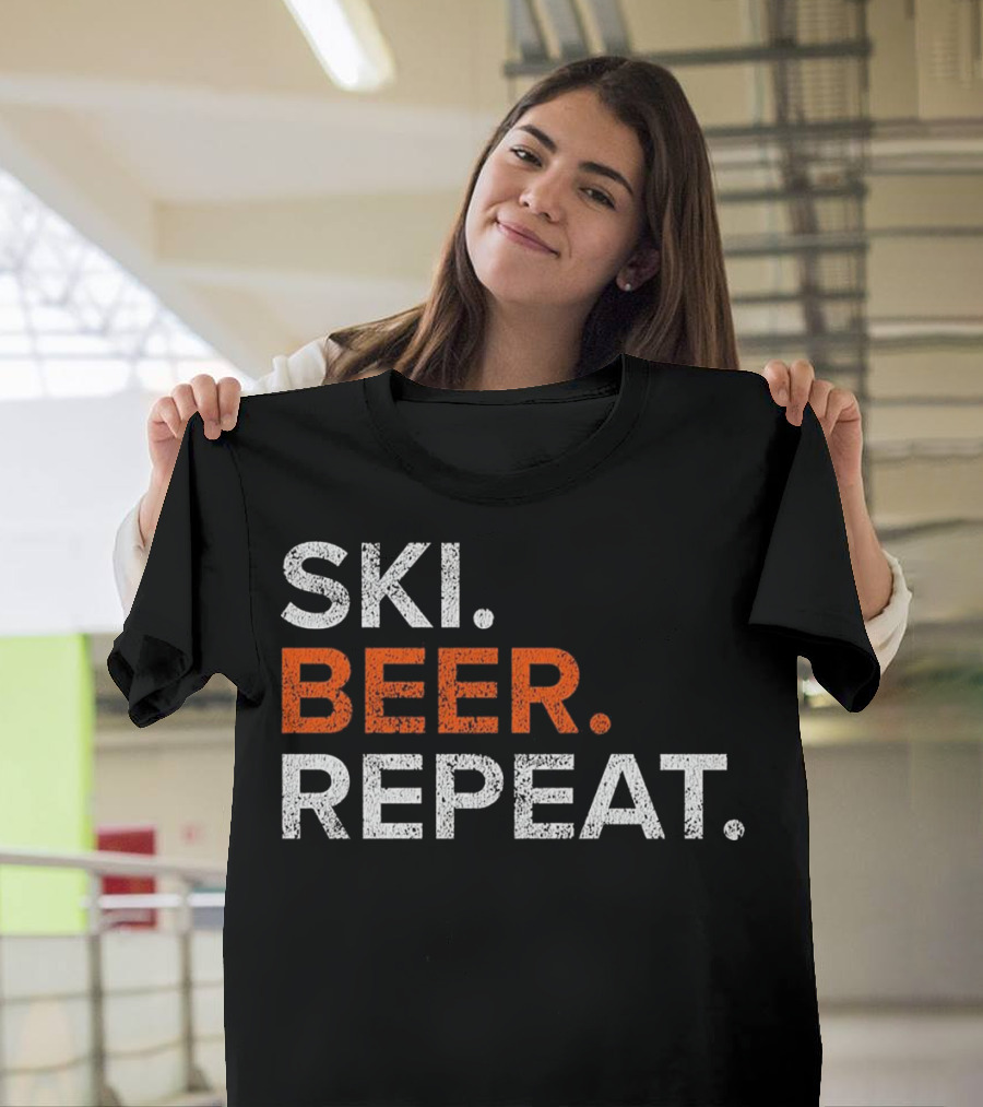Ski Beer Repeat Funny Distress T-Shirt