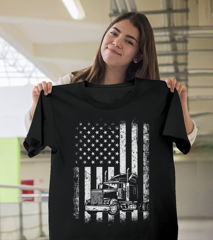 American Flag Vintage Truck Driver Trucker Gi Patriotic T-Shirt