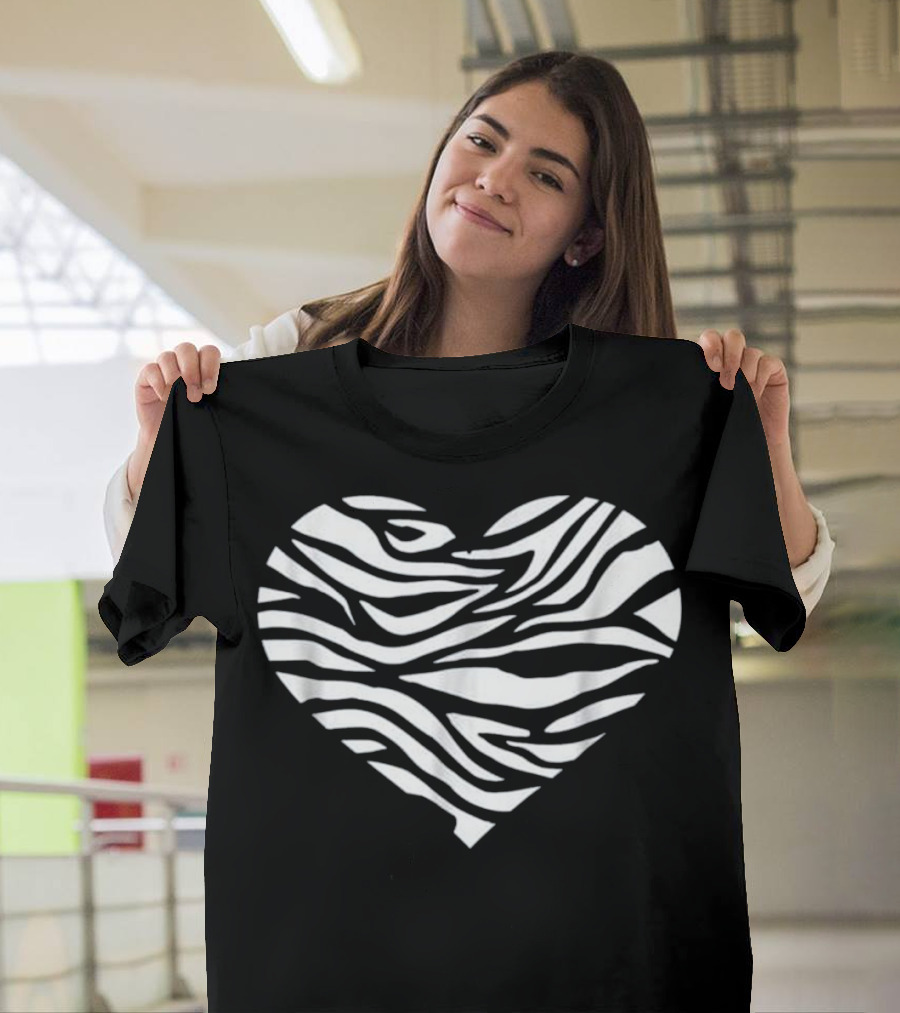 Zebra Pattern Heart T-Shirt