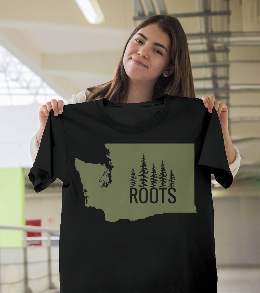 Washington State Roots Evergreen Map with Trees T-Shirt