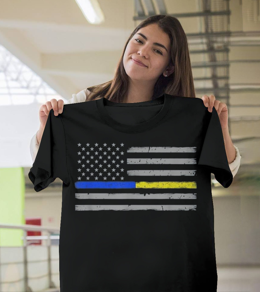 Thin Blue Gold Line USA Flag 911 Police Dispatch T-Shirt