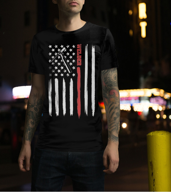 Welding Cool Tig Welder Torch Pipeliner American Flag T-Shirt
