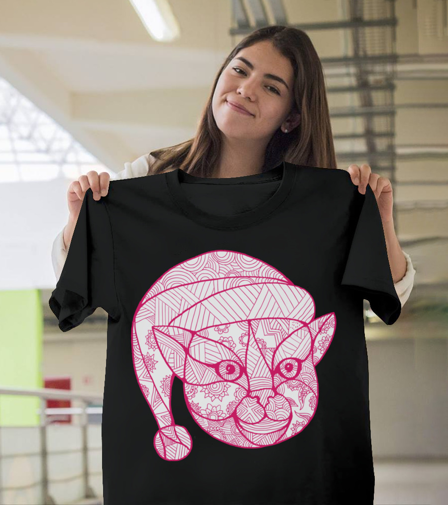 Cat Wearing Santa Hat Mandala T-Shirt