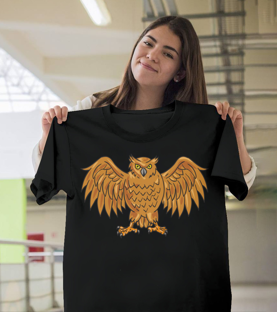 Angry Owl Wings Spread Drawing Clipart T-Shirt