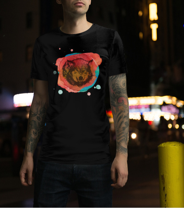 Angry Wolf Watercolor Splash T-Shirt