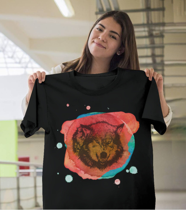 Angry Wolf Watercolor Splash T-Shirt