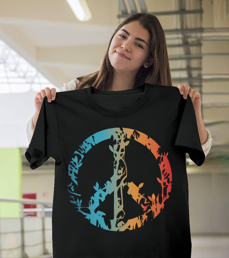 Animal Nature Peace Sign Giraffe Silhouette Forest Gradient T-Shirt