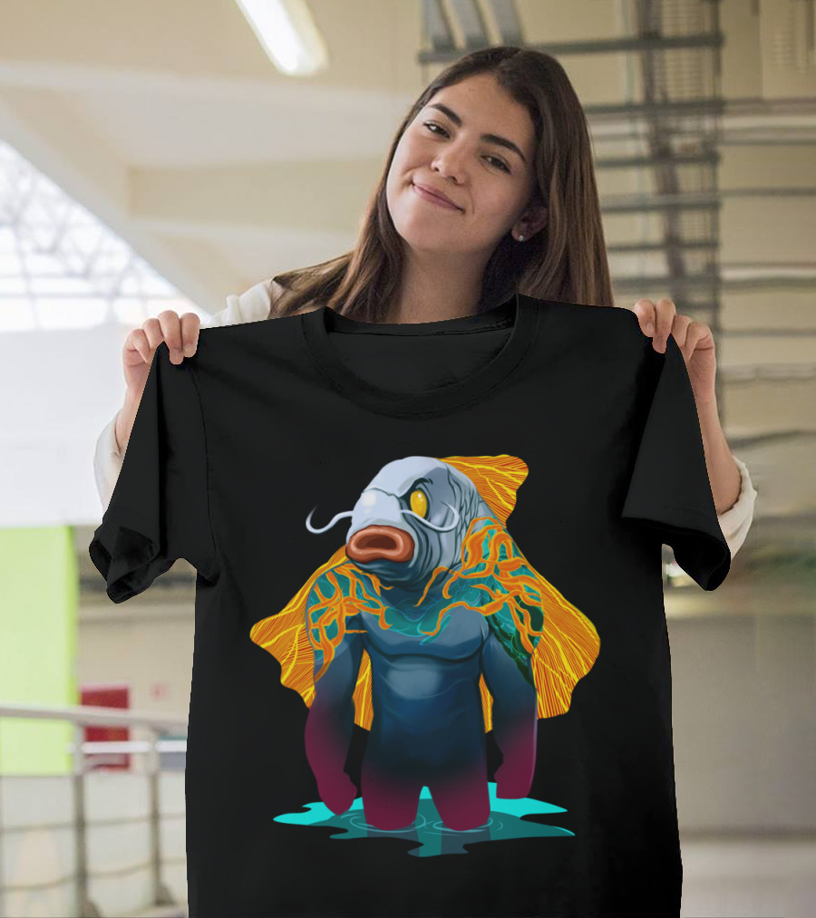 Catfish Man Emerging with Fiery Fins T-Shirt