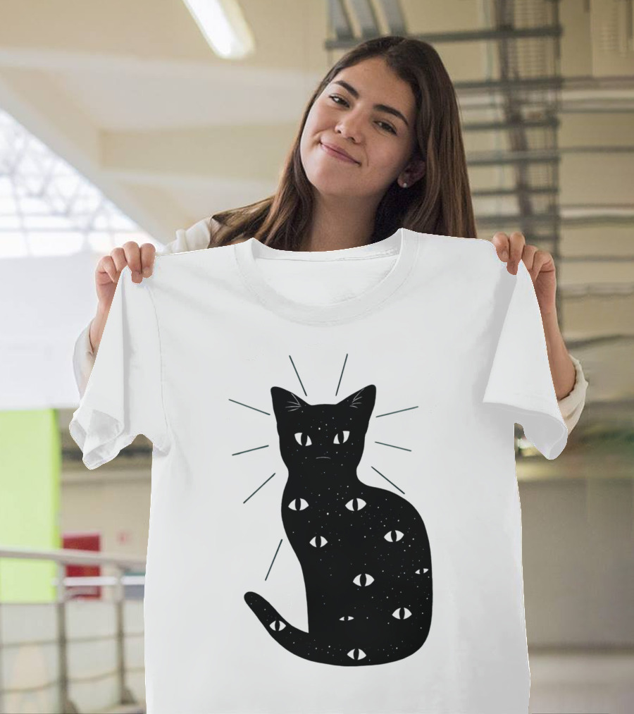 Catnight Cosmic Eyes Radiating Aura Feline T-Shirt