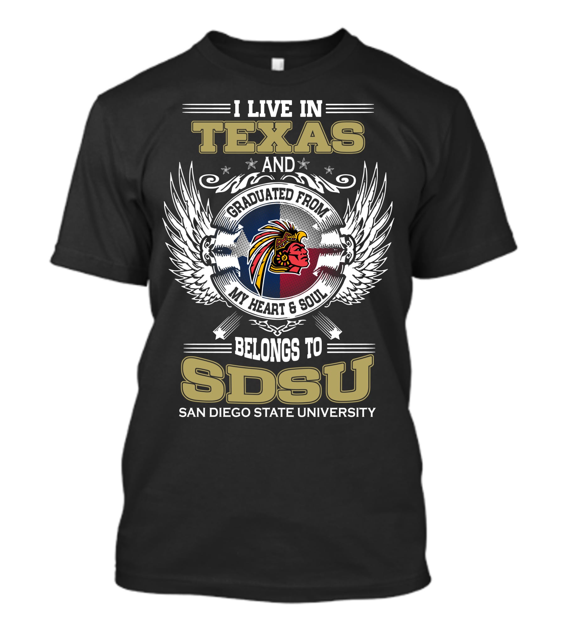 I Live IN Texas And Graduated From My Heart And Soul Belongs To Sdsu San Diego State University T-Shirt