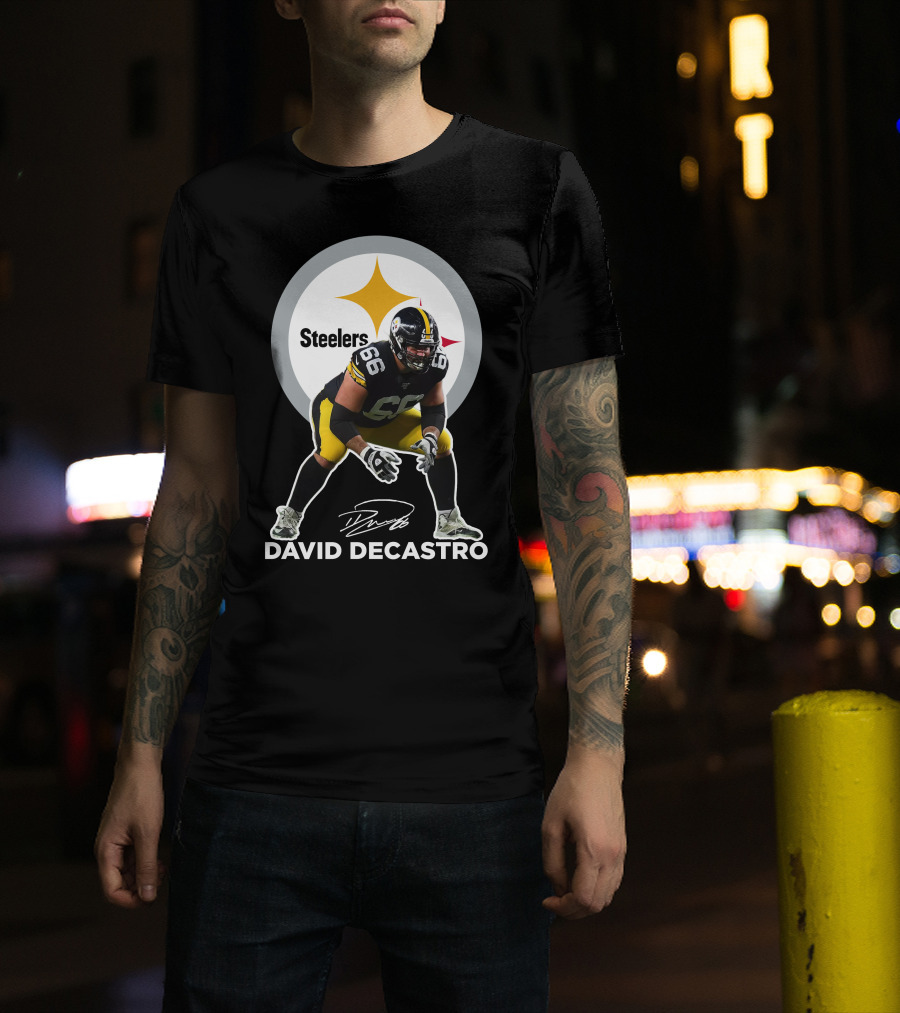 David Decastro Pittsburgh Steelers NFL Player Number 66 Autograph Signature T-Shirt