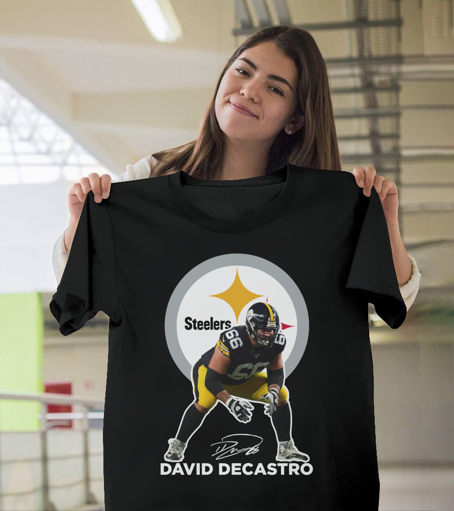 David Decastro Pittsburgh Steelers NFL Player Number 66 Autograph Signature T-Shirt