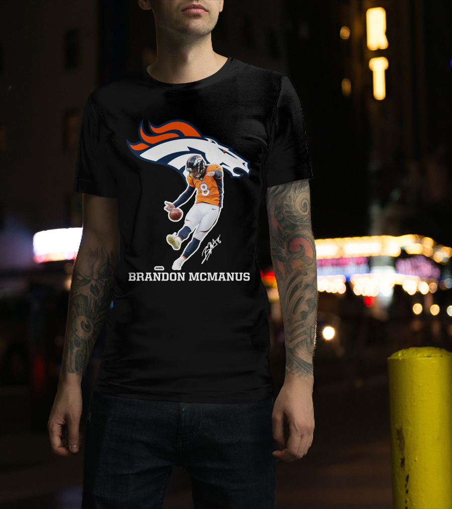 Denver Broncos Brandon McManus Football Kick Signature T-Shirt