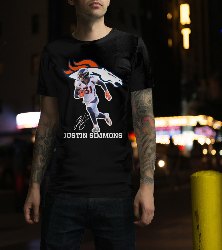 Justin Simmons Denver Broncos Football Player 31 Signature T-Shirt