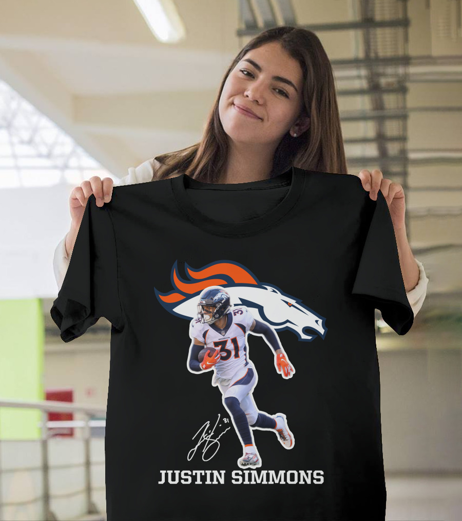 Justin Simmons Denver Broncos Football Player 31 Signature T-Shirt
