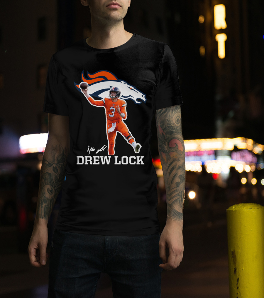 Drew Lock Denver Broncos Quarterback Signature NFL Football T-Shirt