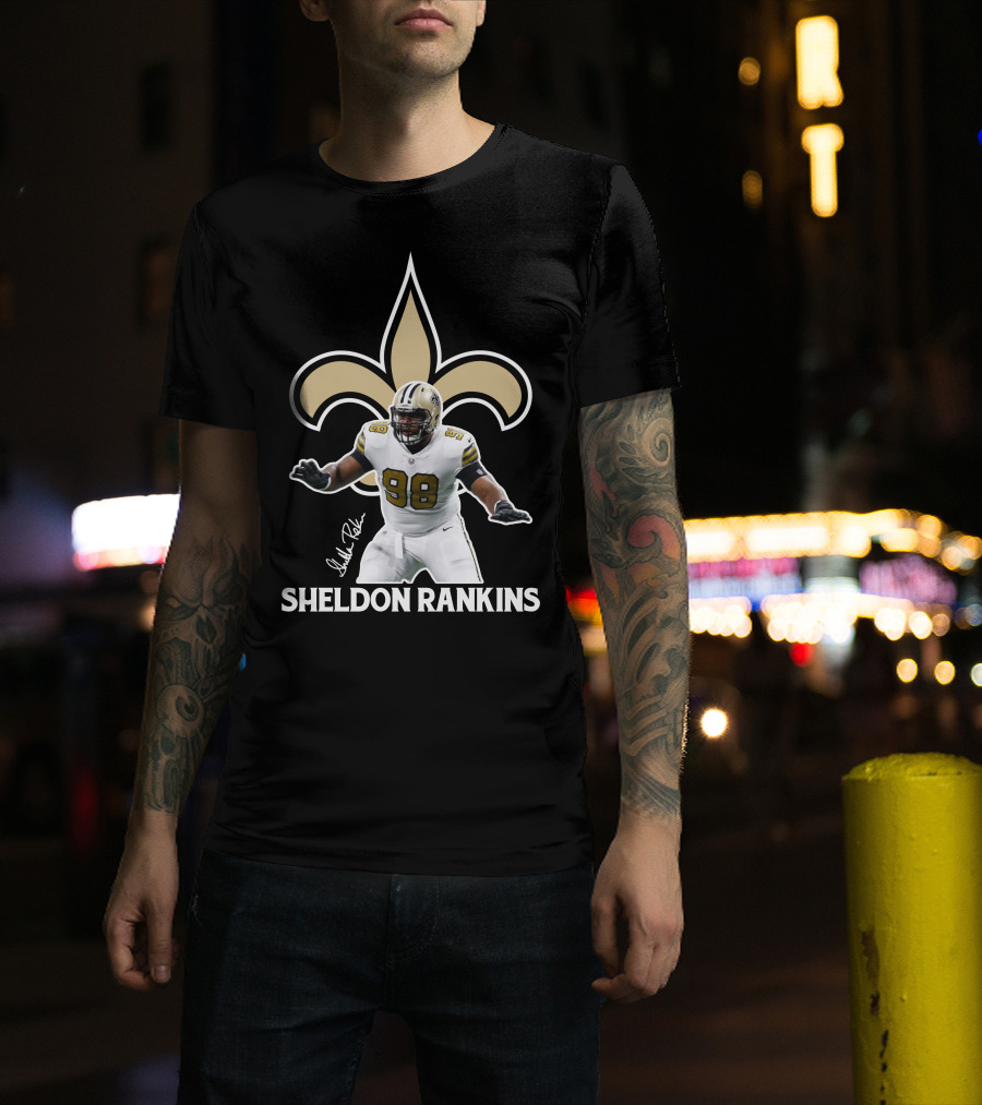 Sheldon Rankins New Orleans Saints Fleur-de-Lis Number 98 T-Shirt