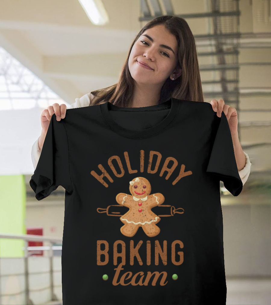 Holiday Baking Team Funny Christmas Gingerbread with Rolling Pin T-Shirt