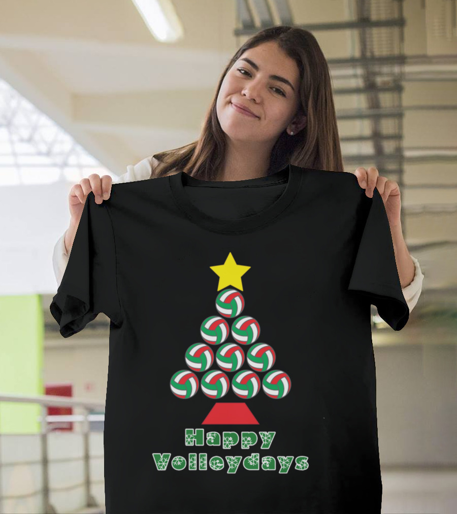 Happy Volleydays Volleyball Christmas Tree with Star and Festive Balls T-Shirt