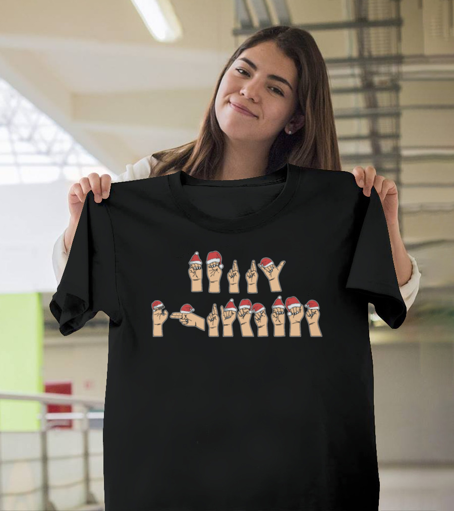Merry Christmas American Sign Language with Santa Hats T-Shirt