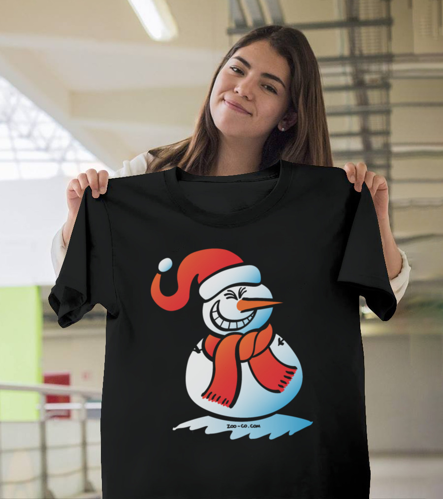 Naughty Snowman Santa Hat Red Scarf Zoo-Co.com T-Shirt