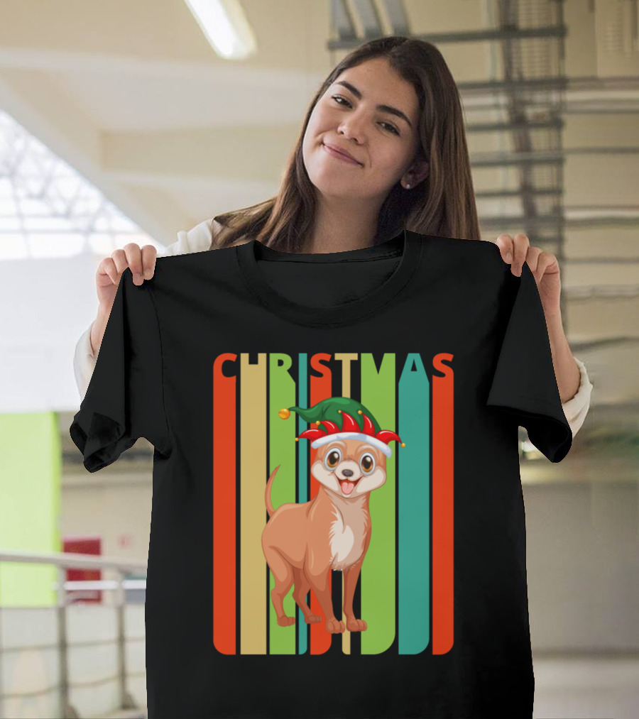 Christmas Chihuahua Festive Hat Retro Stripes T-Shirt