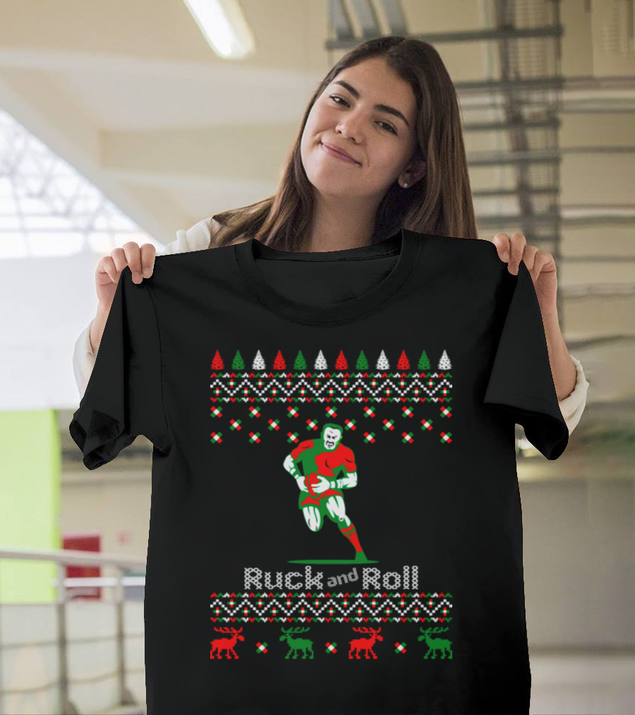 Ruck And Roll Rugby Player Ugly Christmas T-Shirt