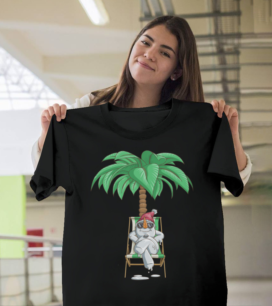Snowman Relaxing under Palm Tree for Christmas in July T-Shirt