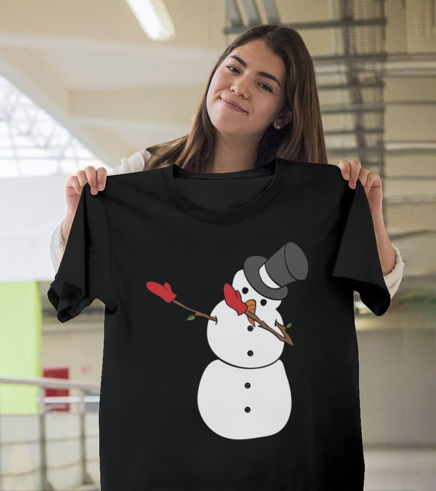Snowman Dabbing Funny Christmas Snowman in Top Hat and Red Mittens T-Shirt