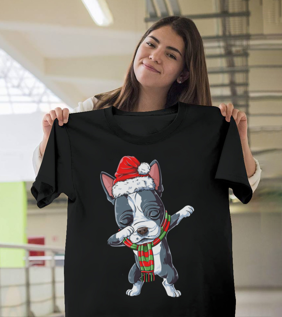 Boston Terrier Santa Dab Christmas Scarf T-Shirt