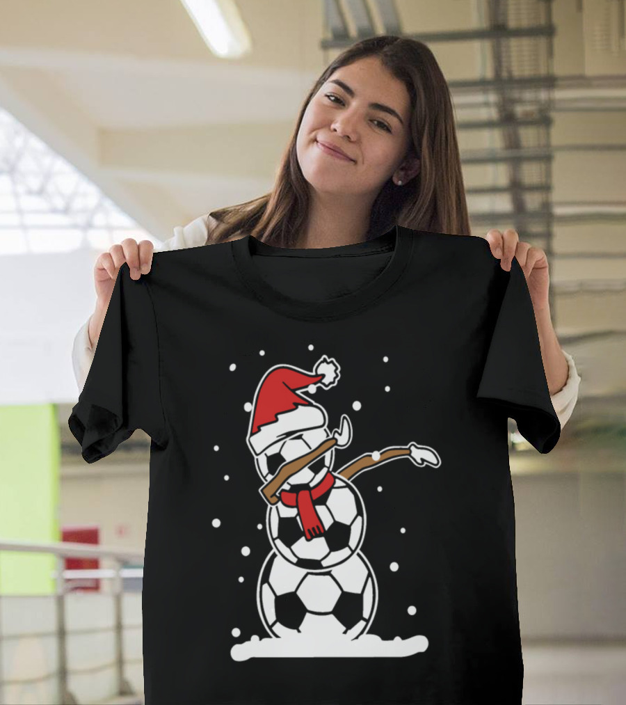 Snowman Santa Hat Dabbing Soccer Balls T-Shirt