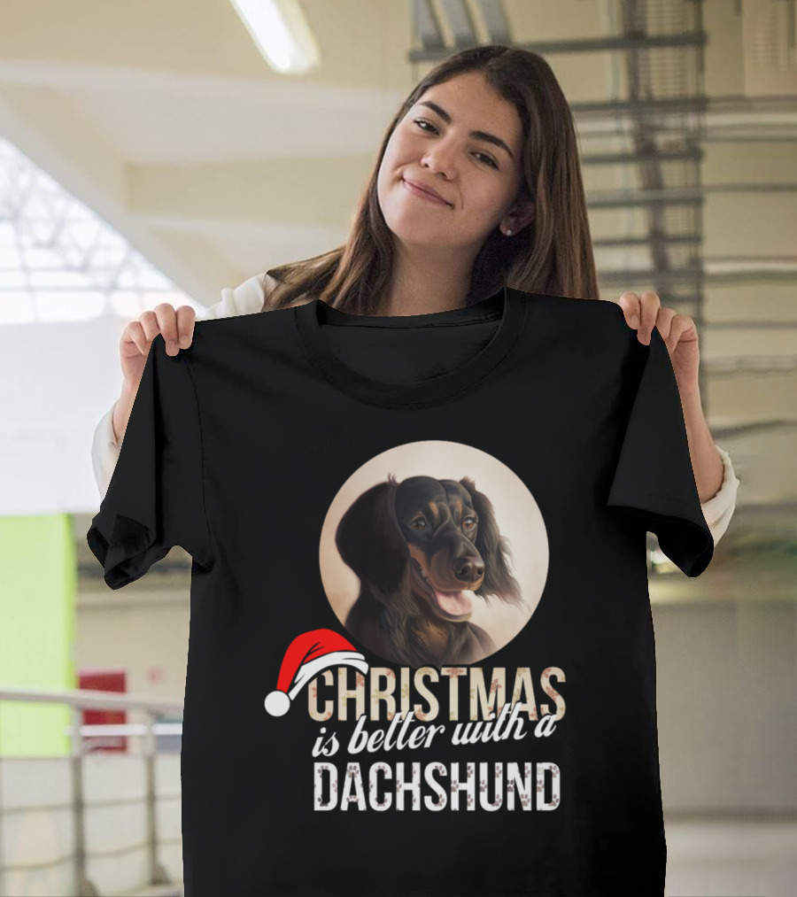 Christmas Is Better With A Dachshund Santa Hat T-Shirt