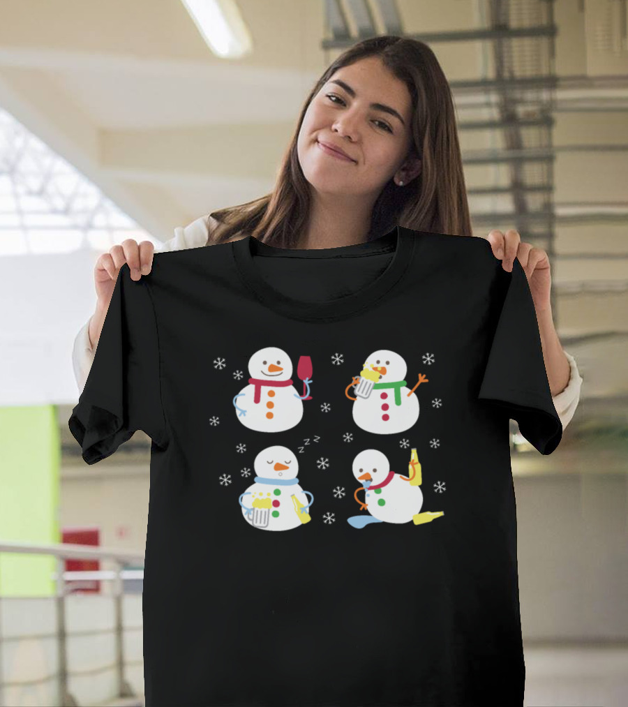 Drunk Snowmen Beer Wine Fun Snowflakes T-Shirt