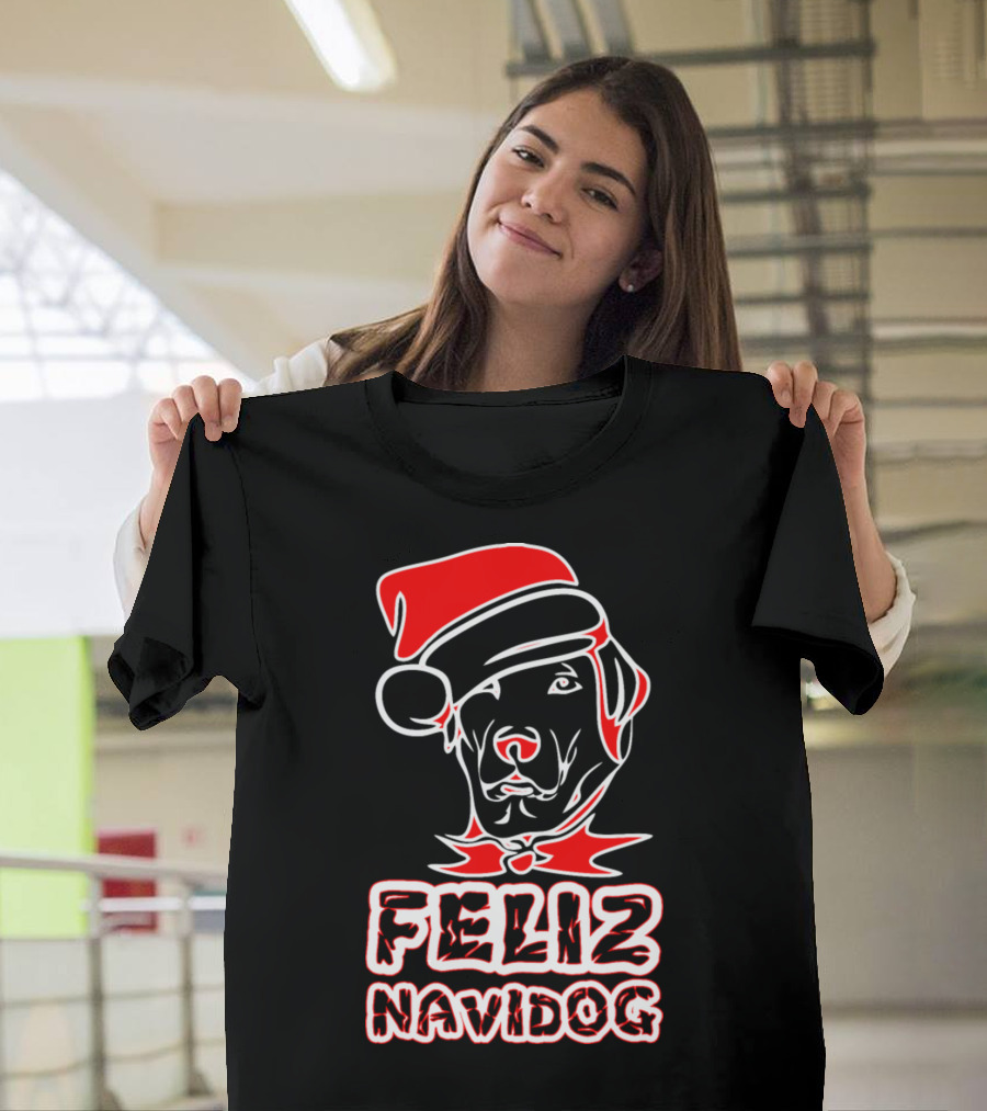 Feliz Navidog Dog Lover Santa Hat T-Shirt