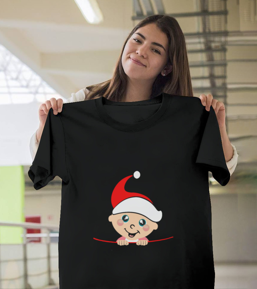 Baby's First Christmas On The Inside Maternity Belly Santa Hat T-Shirt