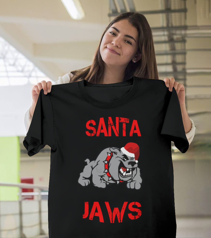 SANTA JAWS Funny Christmas Santa Bulldog T-Shirt