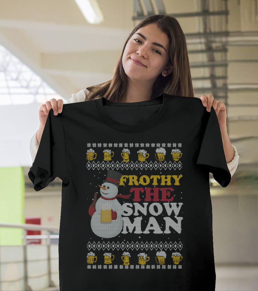 Frothy the Snowman Ugly Christmas Style Beer Drinking T-Shirt
