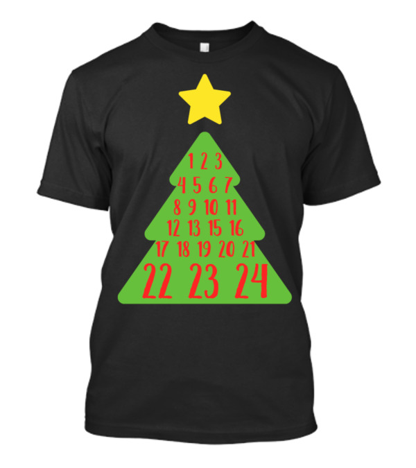 Advent Christmas Tree Star Numbers Christian Holiday Countdown T-Shirt