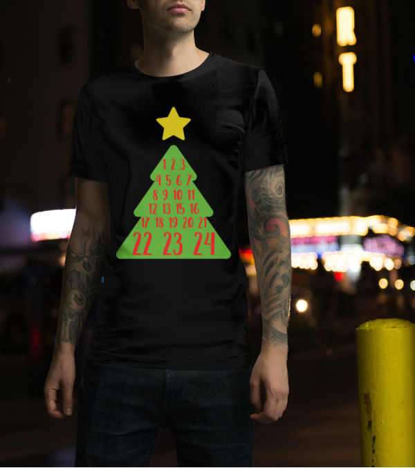 Advent Christmas Tree Star Numbers Christian Holiday Countdown T-Shirt