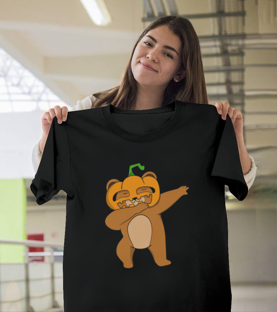 Pumpkin Head Dabbing Halloween Bear T-Shirt
