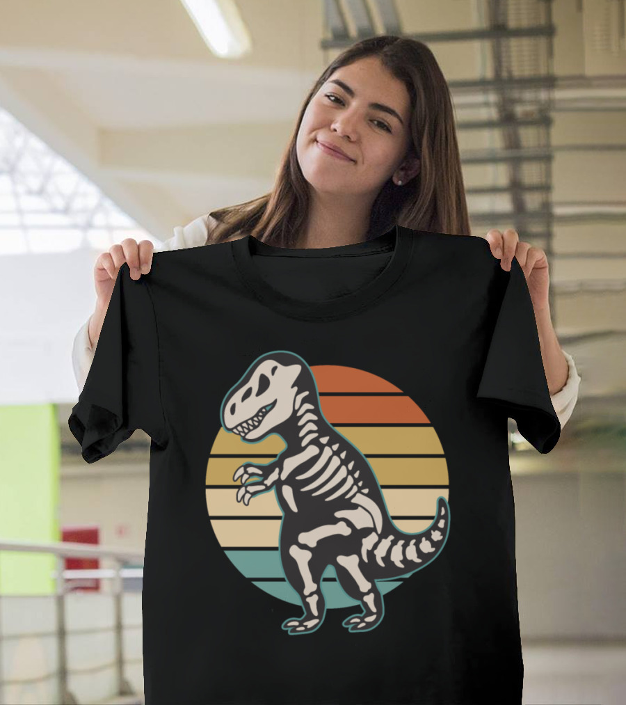 Retro Dinosaur Skeleton Sunset Vintage T-Shirt
