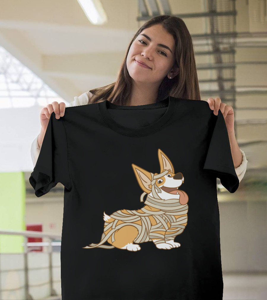 Funny Halloween Corgi Mummy Dog Costume T-Shirt