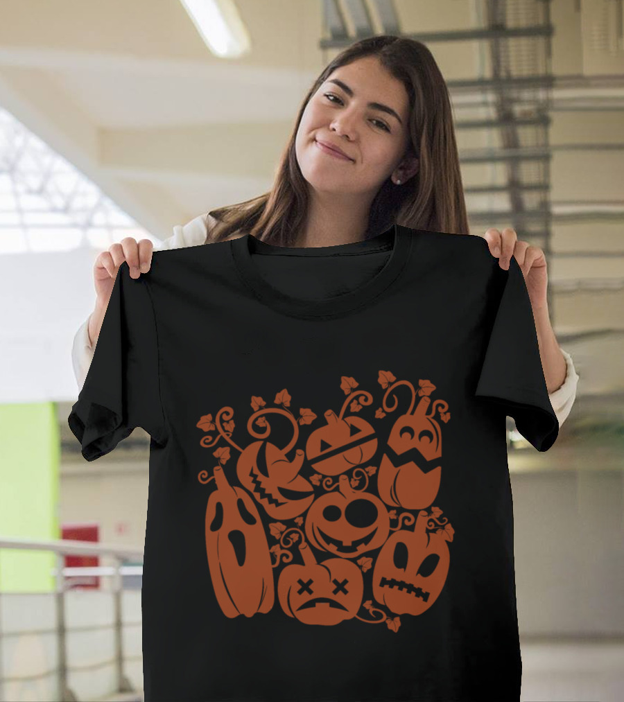 Funny Ugly Pumpkin Halloween Party Jack-O'-Lantern Faces T-Shirt