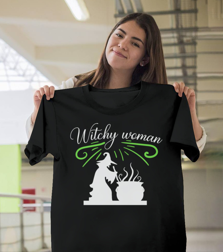 Witchy Woman Halloween Witch Stirring Cauldron T-Shirt